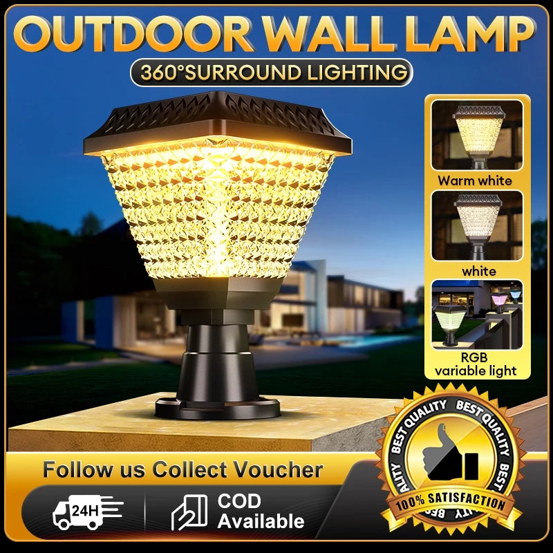 Solar Outdoor Garden Light, Post Cap Lamp, Wall Sconce & Ground Stake Light for Villa Courtyard Fence Gate