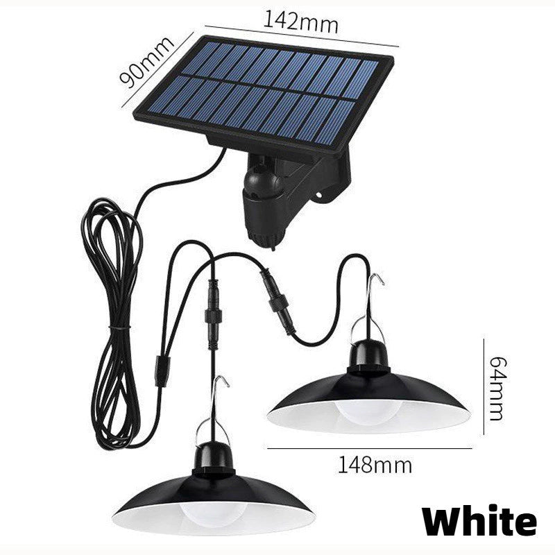 Solar Pendant Light With Remote Control Outdoor Waterproof LED Hanging Lamp 2 Head Ceiling Light