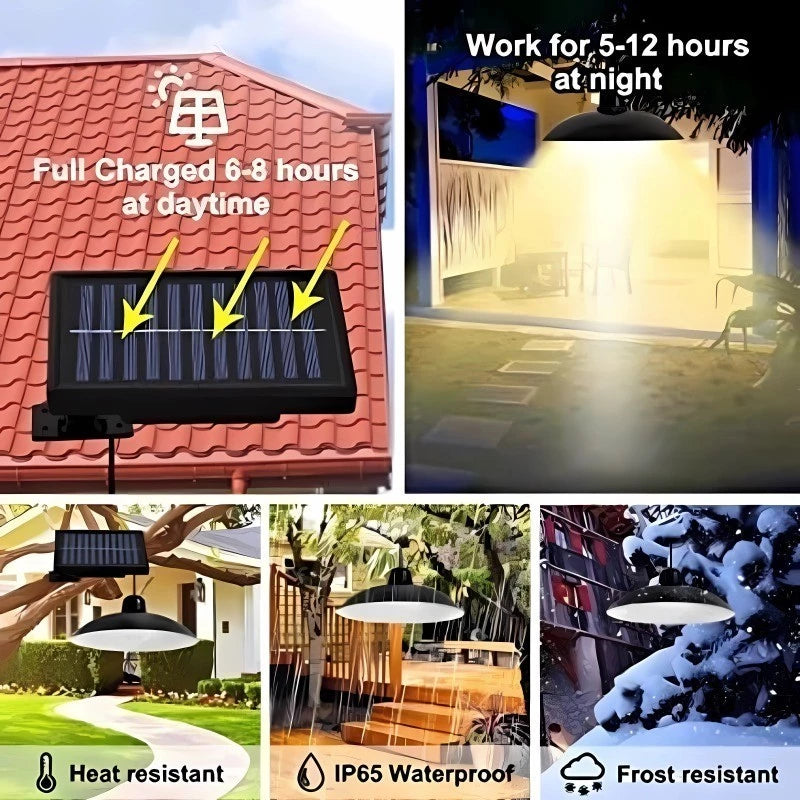 Solar Pendant Light With Remote Control Outdoor Waterproof LED Hanging Lamp 2 Head Ceiling Light Secondary image