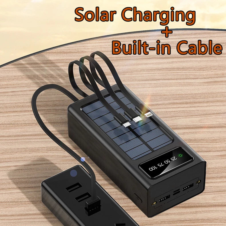 PowerBank Original Solar Powerbank Waterproof with 4 Cables Fast Charger Digital