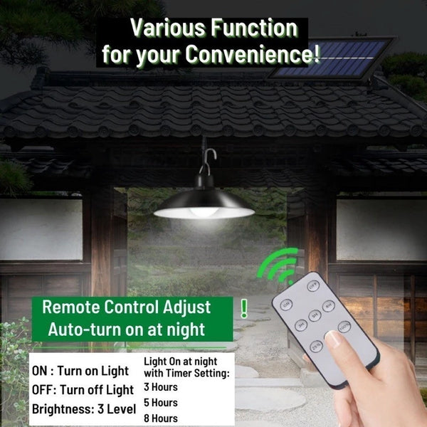 Solar Pendant Light With Remote Control Outdoor Waterproof LED Hanging Lamp 2 Head Ceiling Light