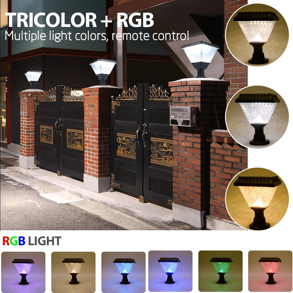 Solar Outdoor Garden Light, Post Cap Lamp, Wall Sconce & Ground Stake Light for Villa Courtyard Fence Gate