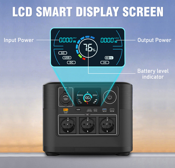 1200W M9 Portable Power Station LiFePO4 Solar Generator MPPT 110V-220V AC Output LCD Emergency Backup Power For Camping RV Home