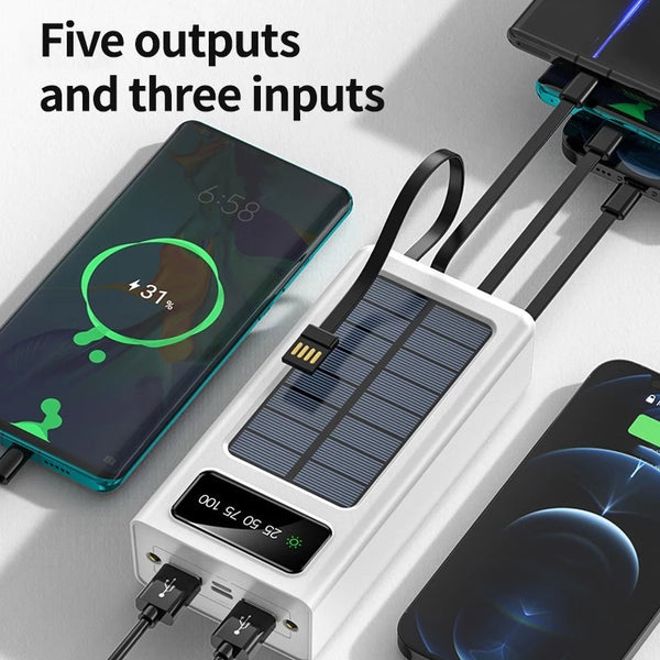 PowerBank Original Solar Powerbank Waterproof with 4 Cables Fast Charger Digital
