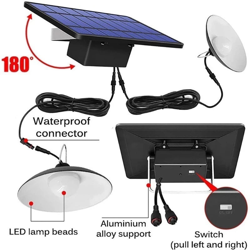 Solar Pendant Light With Remote Control Outdoor Waterproof LED Hanging Lamp 2 Head Ceiling Light
