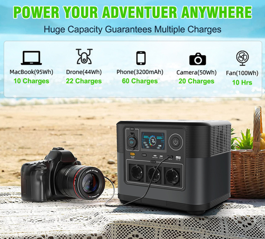 1200W M9 Portable Power Station LiFePO4 Solar Generator MPPT 110V-220V AC Output LCD Emergency Backup Power For Camping RV Home