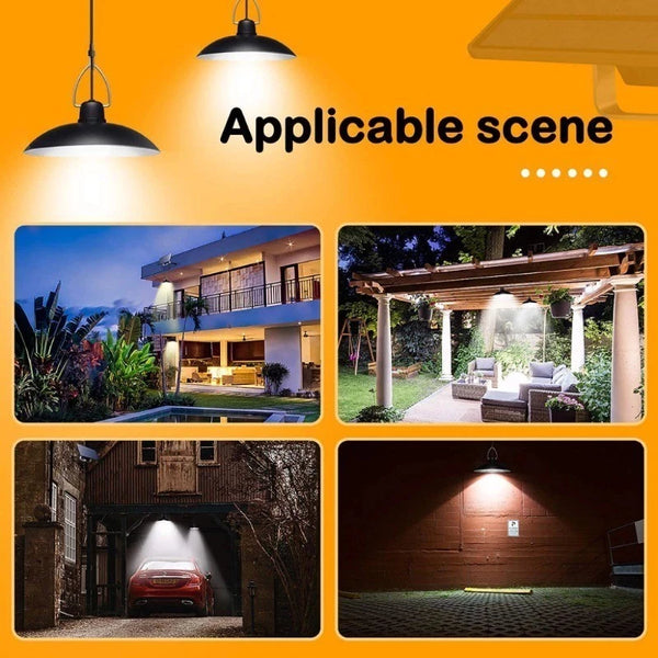 Solar Pendant Light With Remote Control Outdoor Waterproof LED Hanging Lamp 2 Head Ceiling Light