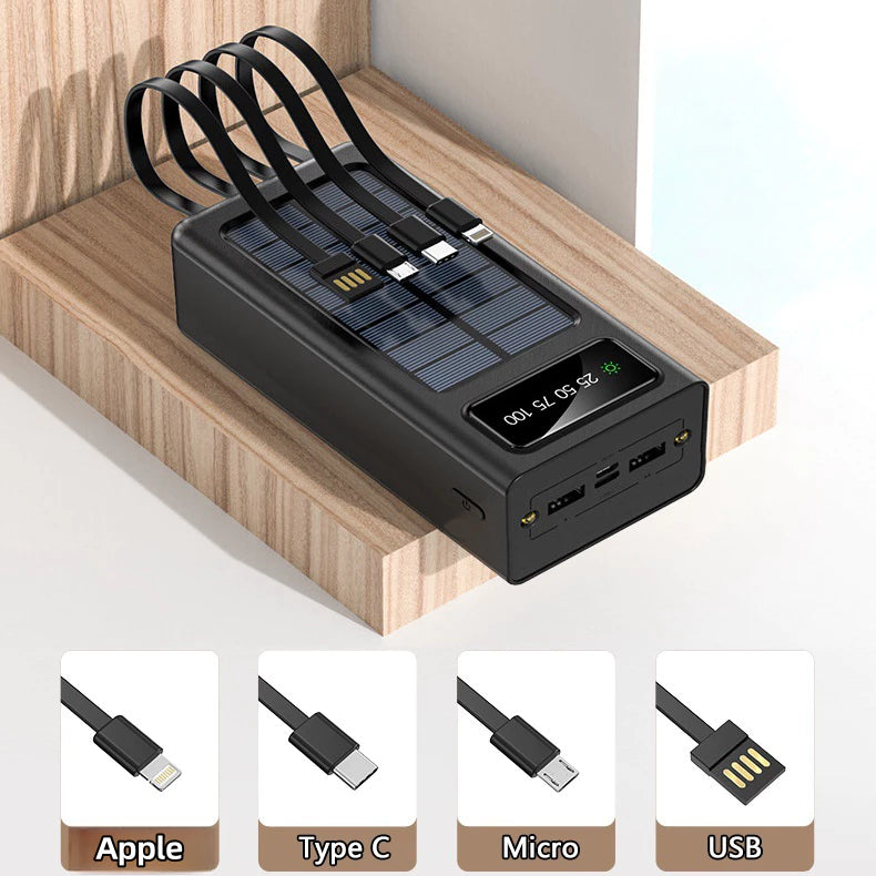 PowerBank Original Solar Powerbank Waterproof with 4 Cables Fast Charger Digital