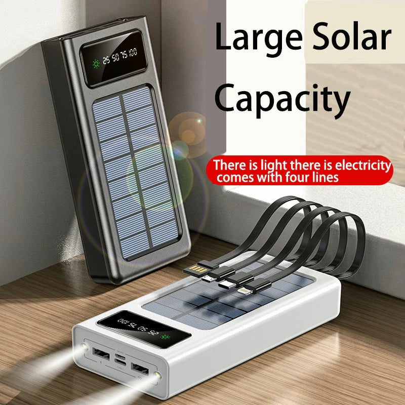 PowerBank Original Solar Powerbank Waterproof with 4 Cables Fast Charger Digital