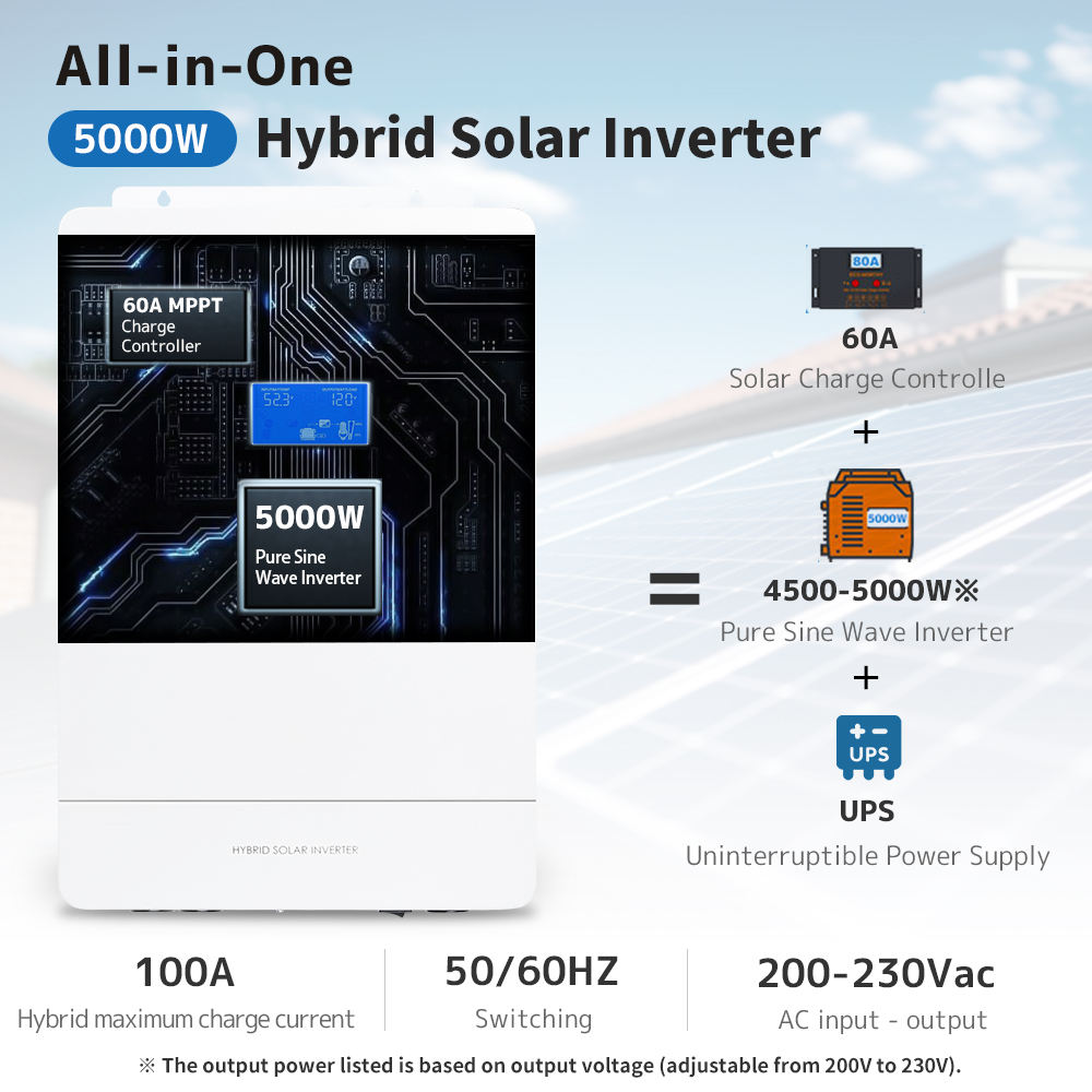24v 48v Dc to 220v-240v Ac Single Phase Frequency Inverter Solar Inverter Price 3.6kw 5kw Hybrid Inverter for Home
